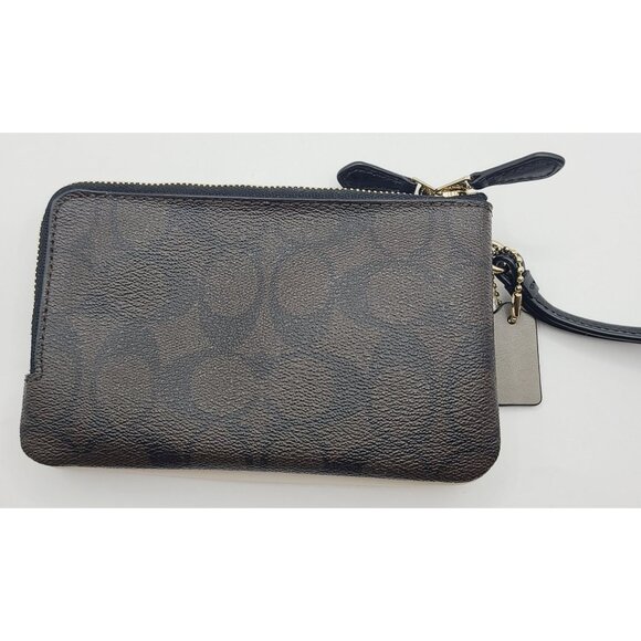 Coach Double Leather Wristlet Clutch Wallet Purse With Logo & Hang Tag - Picture 7 of 15